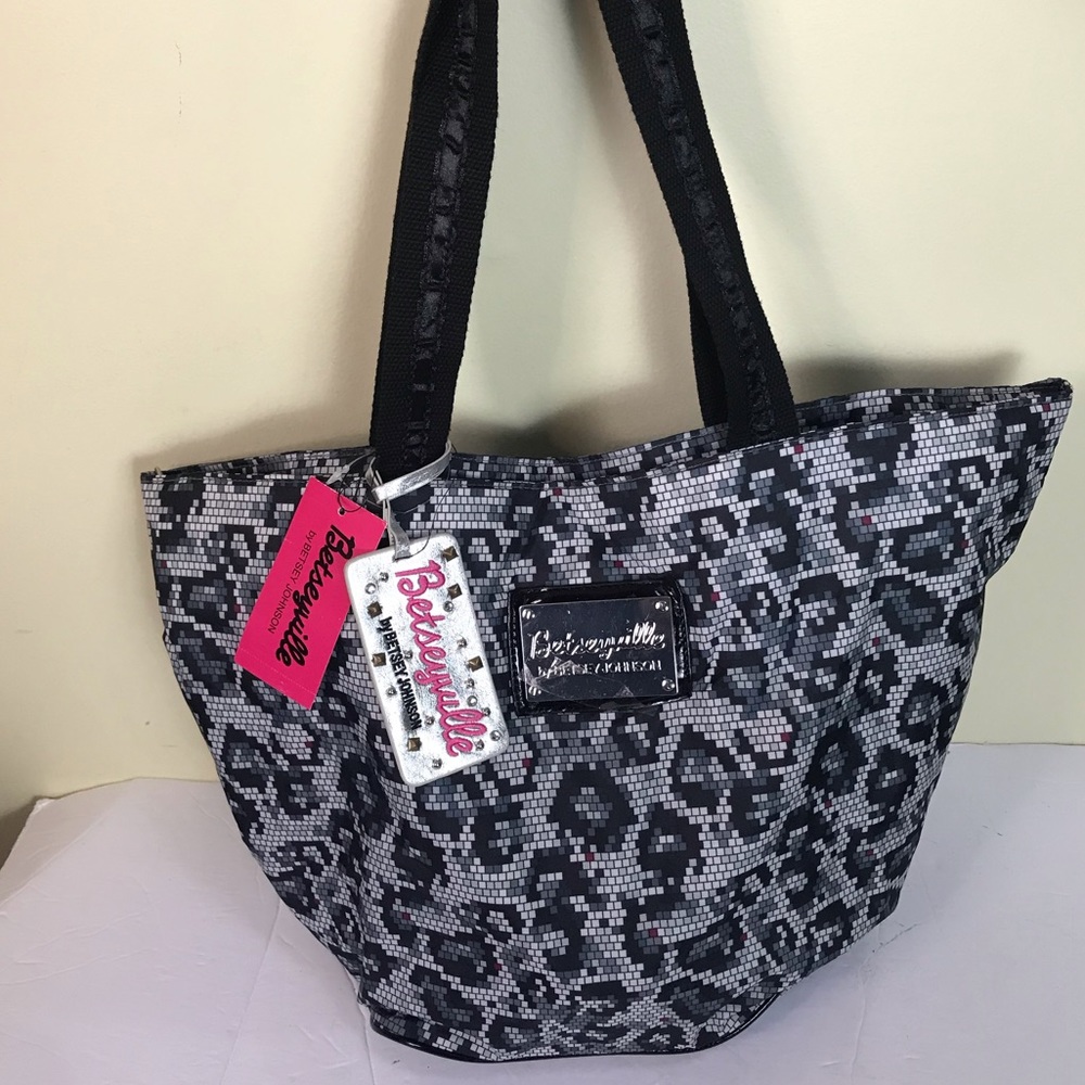 Betsey Johnson NEW Betseyville Punk Nylon Shoulder Tote Bag Purse Logo Tags Logo